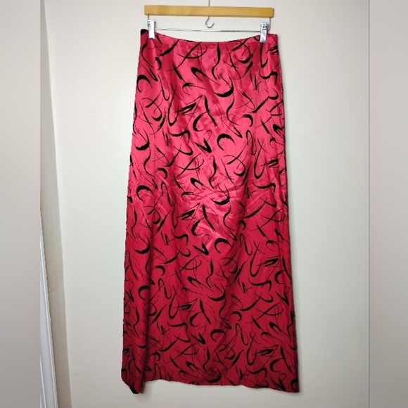 Vintage Chetta B Red Satin Velvet Maxi Skirt Women's 12 Holiday Formal Evening - Picture 4 of 7